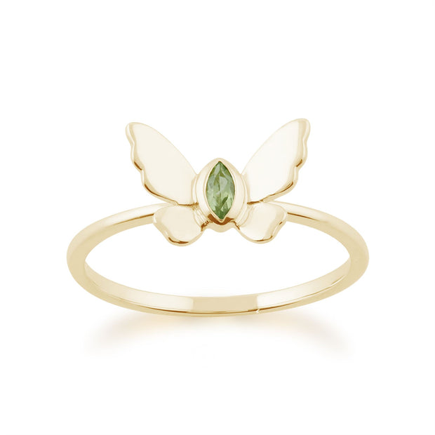 Anello gemondo con peridoto, anello a farfalla con peridoto da 0,07 ct, in oro giallo da 9 ct