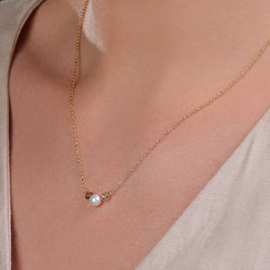 Modern Pearl & Blue Topaz Necklace in 9ct Yellow Gold