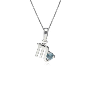Blue Topaz Scorpio Zodiac Necklace in 9ct White Gold