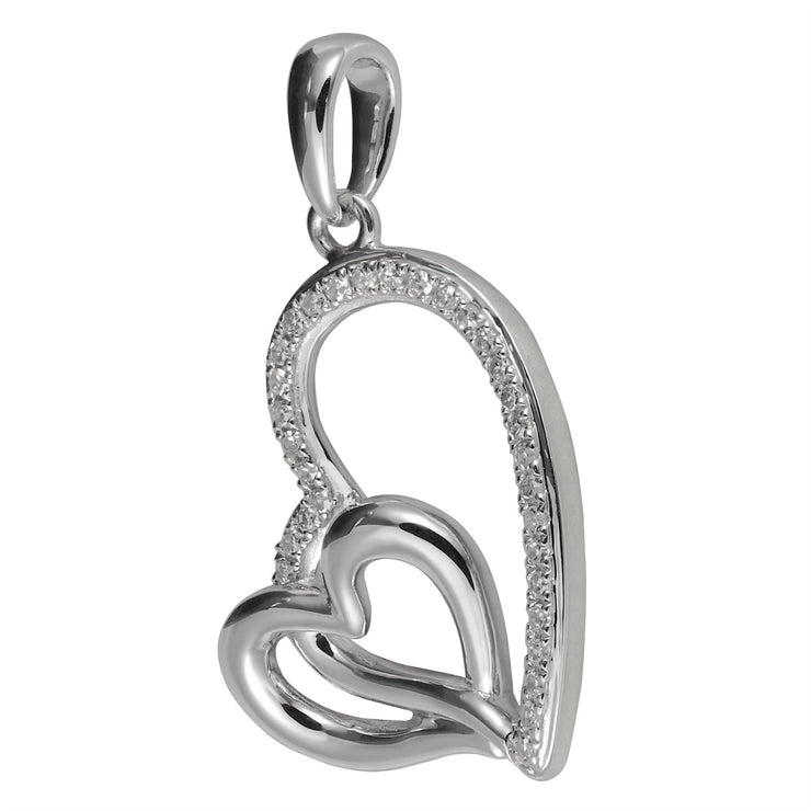 Ciondolo con catena a forma di cuore doppio con diamanti da 45 cm, in oro bianco da 9 ct
