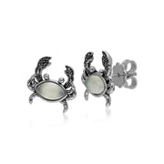 Classici orecchini a bottone in argento 925 con pietra di luna marquise e marcasite