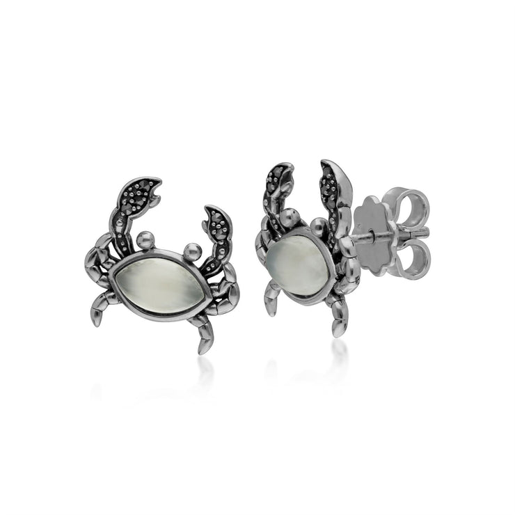 Classici orecchini a bottone in argento 925 con pietra di luna marquise e marcasite