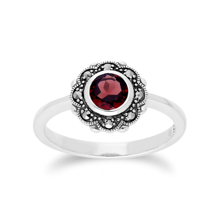 Anello con granato Gemondo, marcasite in argento e anello floreale Art Nouveau con granato - Granato