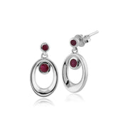 Classico pendente a forma di aureola ovale con rubino in argento 925 e orecchini pendenti con montatura a castone