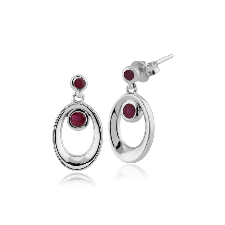 Classico pendente a forma di aureola ovale con rubino in argento 925 e orecchini pendenti con montatura a castone