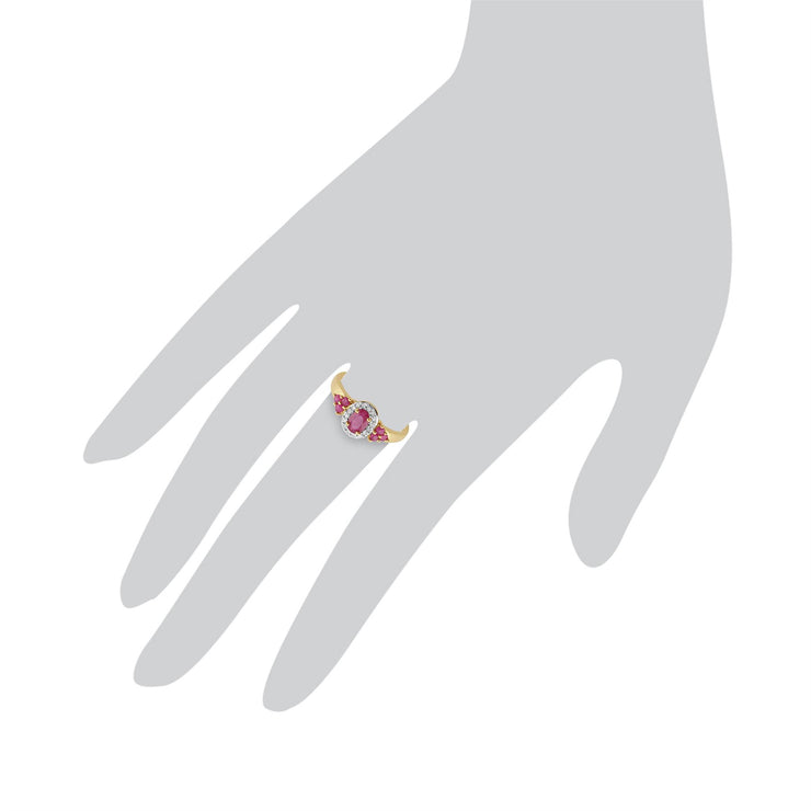 Anello in oro giallo da 9 ct con rubino naturale da 0,88 ct e diamanti