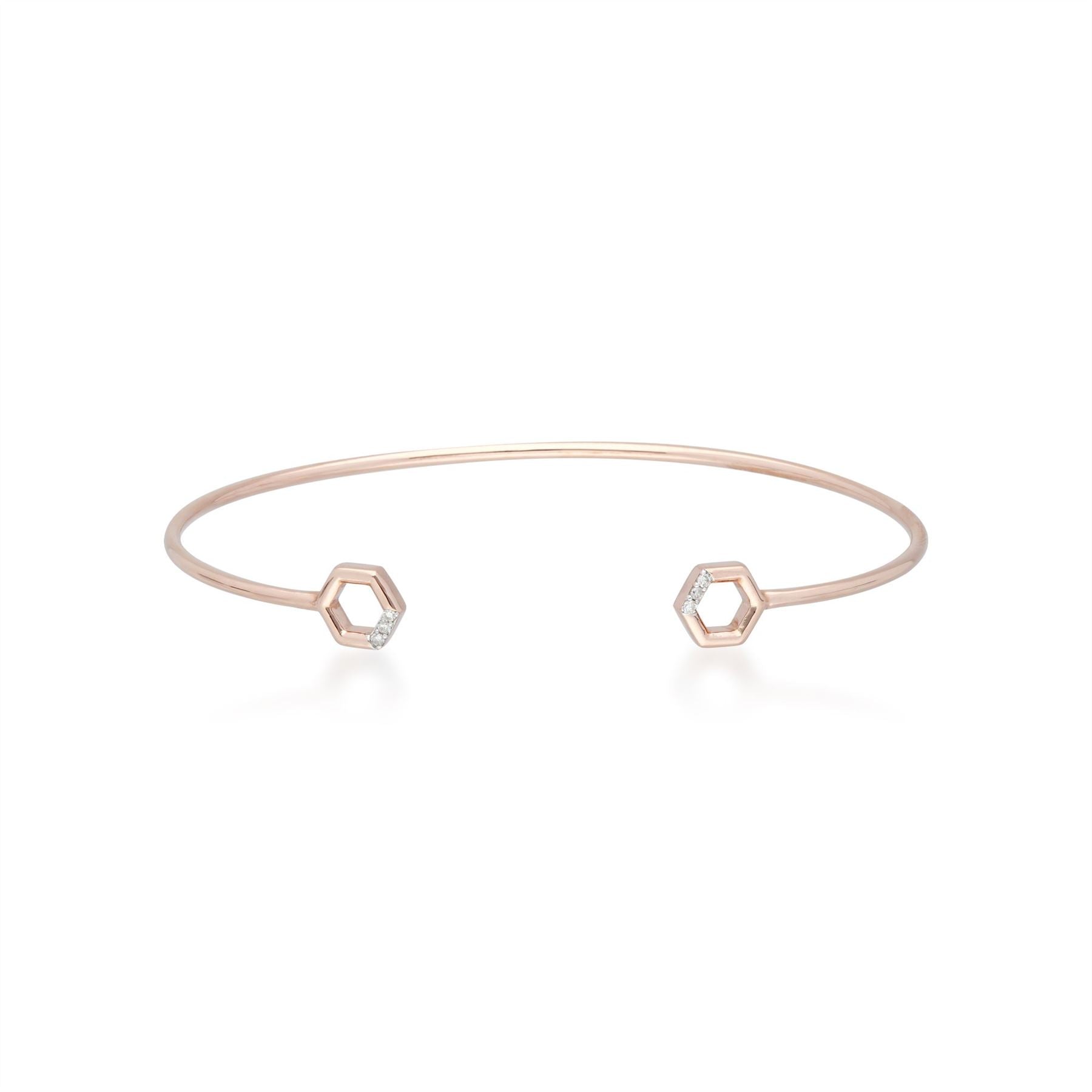Diamond Pavé Hexagon Open Bangle in Rose Gold