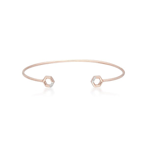 Diamond Pavé Hexagon Open Bangle in Rose Gold