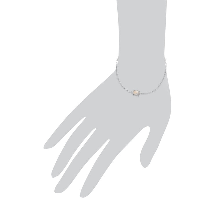 Bracciale in argento sterling con pietra di luna arcobaleno ovale da 19 cm