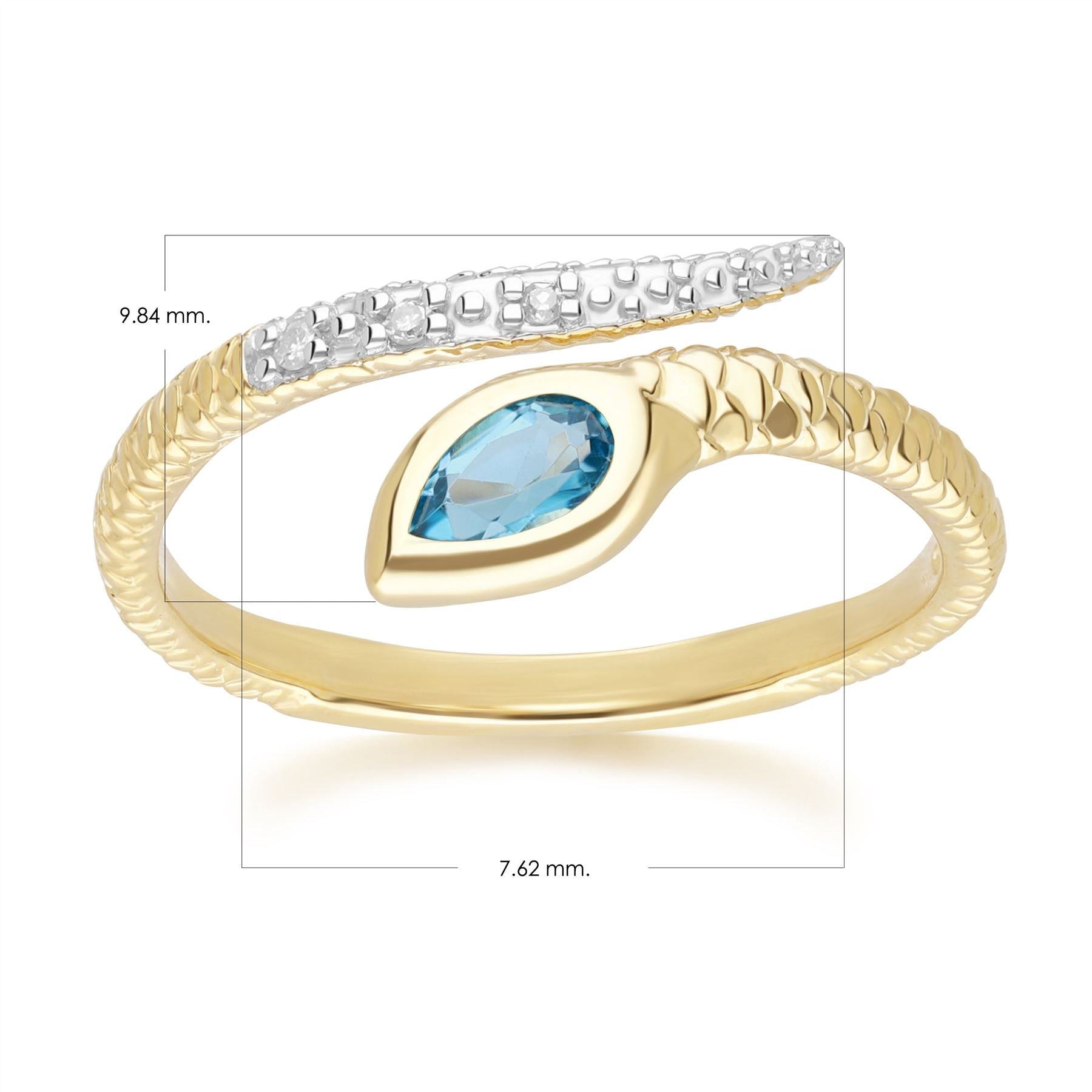 ECFEW™ Anello Topazio London blu e Serpente in Oro Giallo da 9 ct