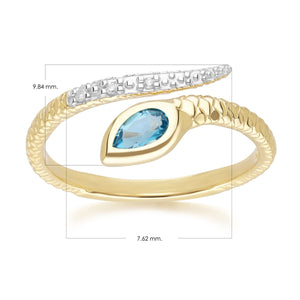 ECFEW™ Anello Topazio London blu e Serpente in Oro Giallo da 9 ct