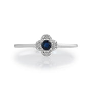 Anello Gemondo con zaffiro, anello a fiore con zaffiro e diamanti in oro bianco da 9 ct da 0,14 ct