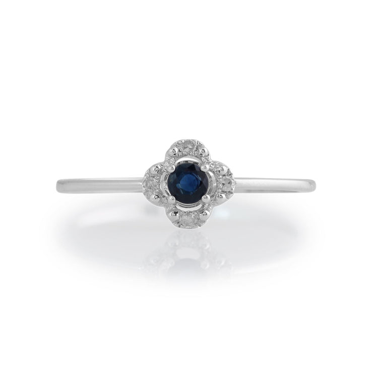Anello Gemondo con zaffiro, anello a fiore con zaffiro e diamanti in oro bianco da 9 ct da 0,14 ct