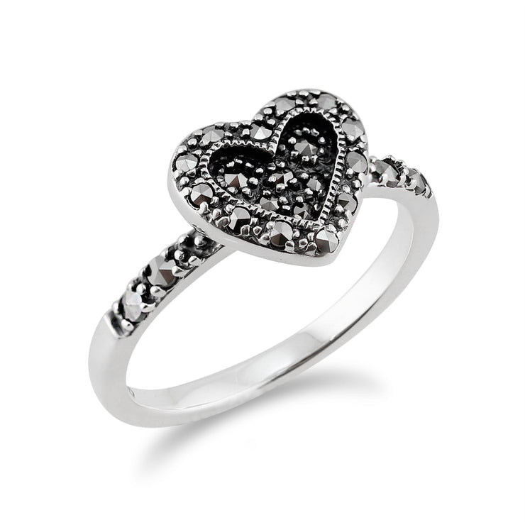 Anello Gemondo Marcasite, anello in argento 0,32 CT con pavé di marcasite in stile cuore