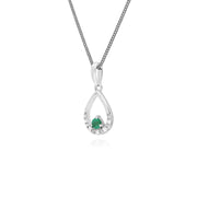 Ciondolo a forma di pera con smeraldi e diamanti in oro bianco da 9 ct su catena da 45 cm