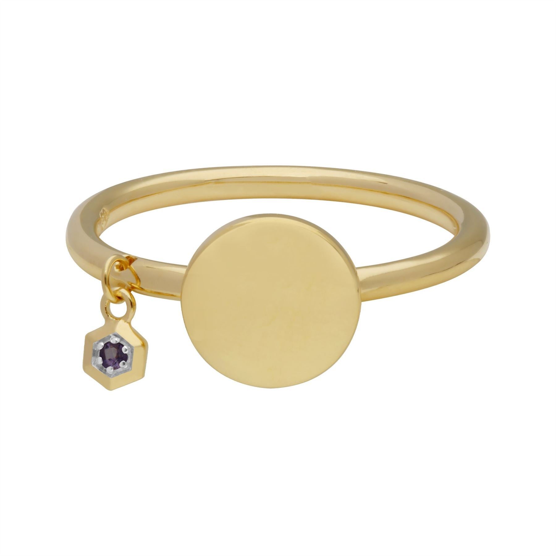 Amethyst Engravable Ring in Yellow Gold Plated Sterling Silver