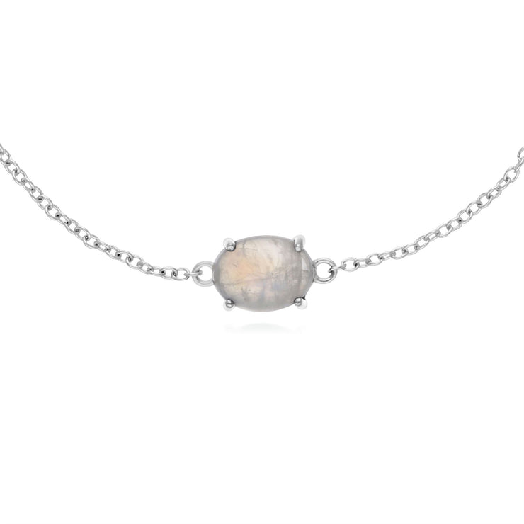 Bracciale in argento sterling con pietra di luna arcobaleno ovale da 19 cm