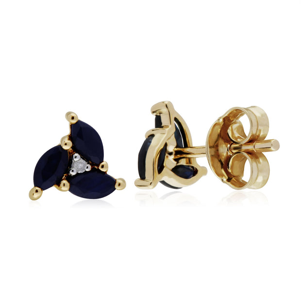 Orecchini a lobo con zaffiro, cluster marquise in oro giallo da 9 ct