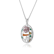 Collana e Orecchini Pendenti Ovali Stile Rennie Mackintosh Argento 925 Topazio e Smalto Stile Rosa Glasgow