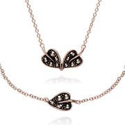Bracciale e collana in foglia d'argento 925 placcata oro rosa Marcasite