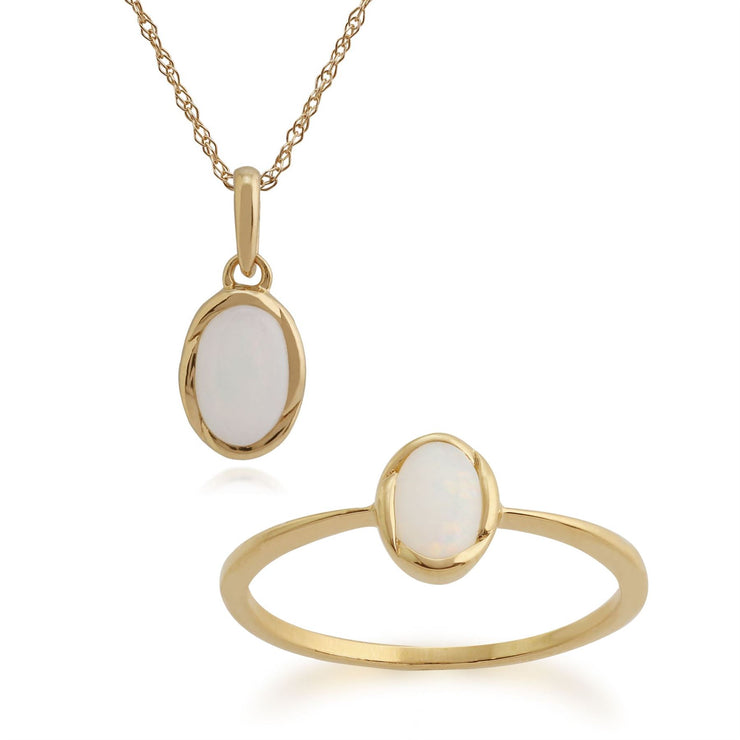 Anello Solitario e Ciondolo Classico Oro Giallo 375 Opale Ovale