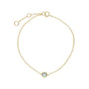 Bracciale con acquamarina, bracciale con pietra singola rotonda Milgrain in oro giallo da 9 ct. Bracciale da 19 cm