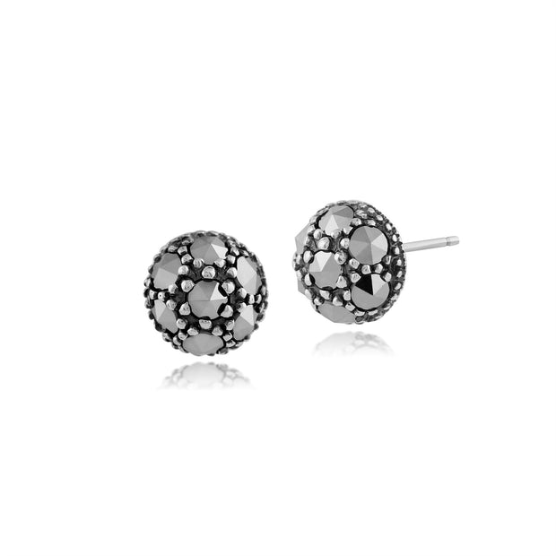 Classici orecchini a lobo rotondi in marcasite in argento 925
