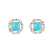 Orecchini classici con turchese in oro giallo 375 e rivestimento per l'orecchio con diamanti rotondi