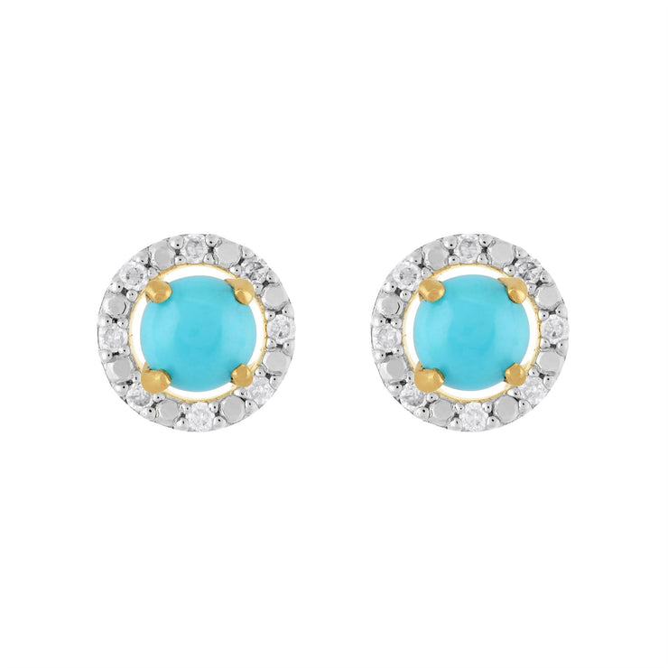 Orecchini classici con turchese in oro giallo 375 e rivestimento per l'orecchio con diamanti rotondi