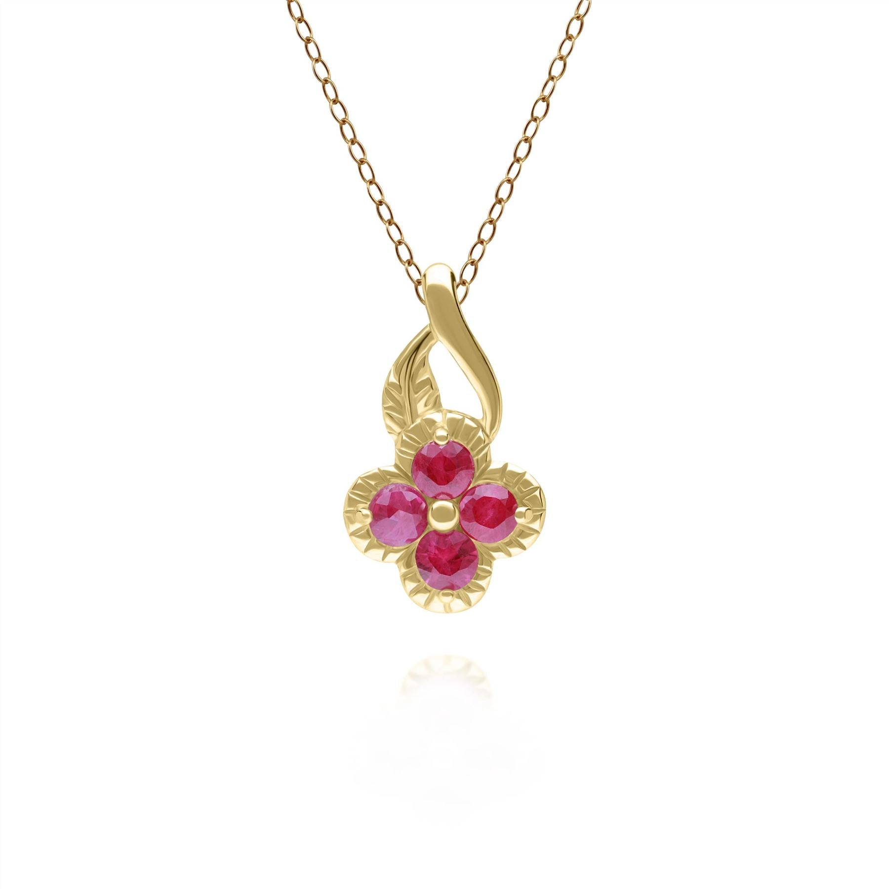 Floreale Pendente collana con Rubino rotondo in oro giallo 9kt
