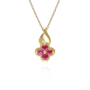 Floreale Pendente collana con Rubino rotondo in oro giallo 9kt