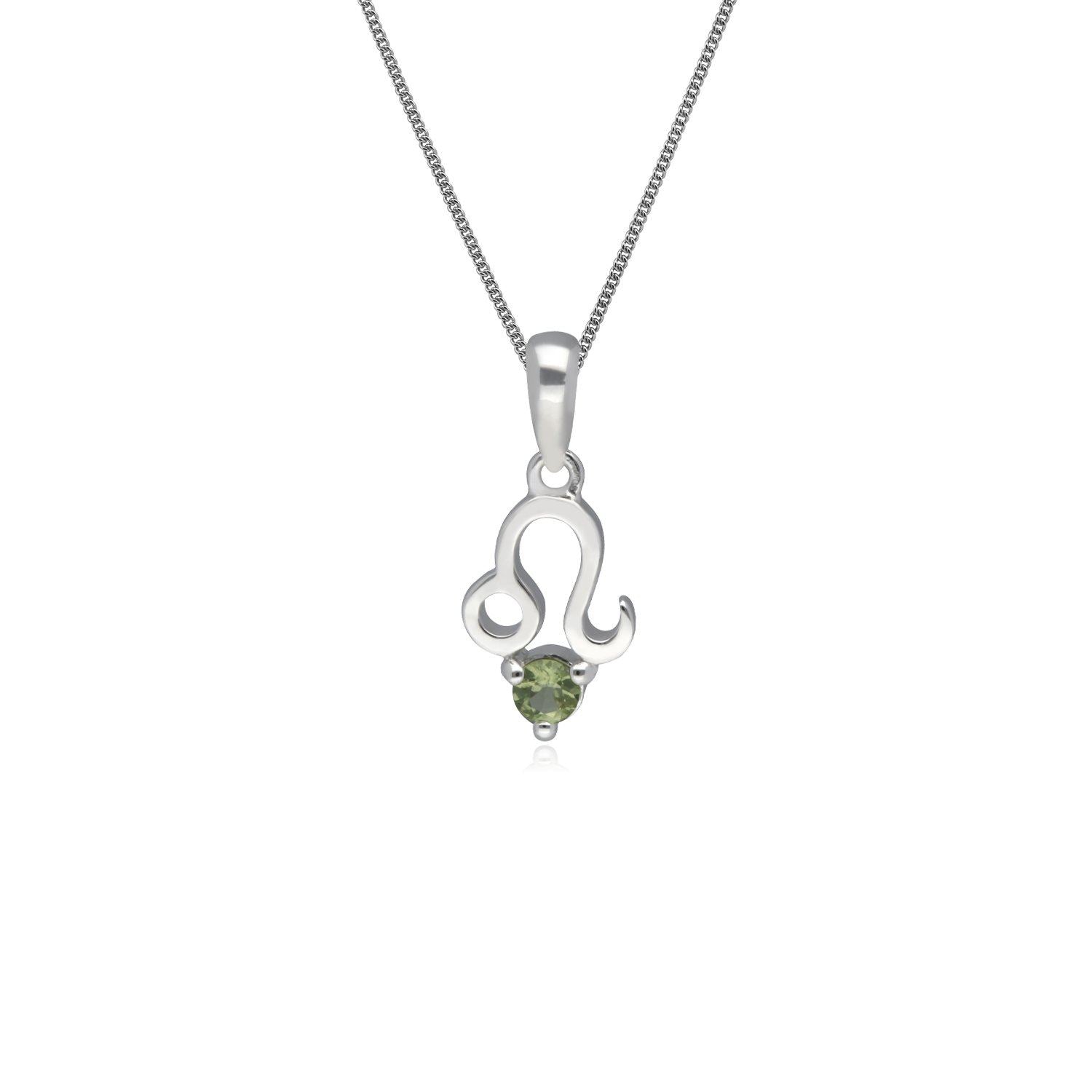 Peridot Leo Zodiac Necklace in 9ct White Gold