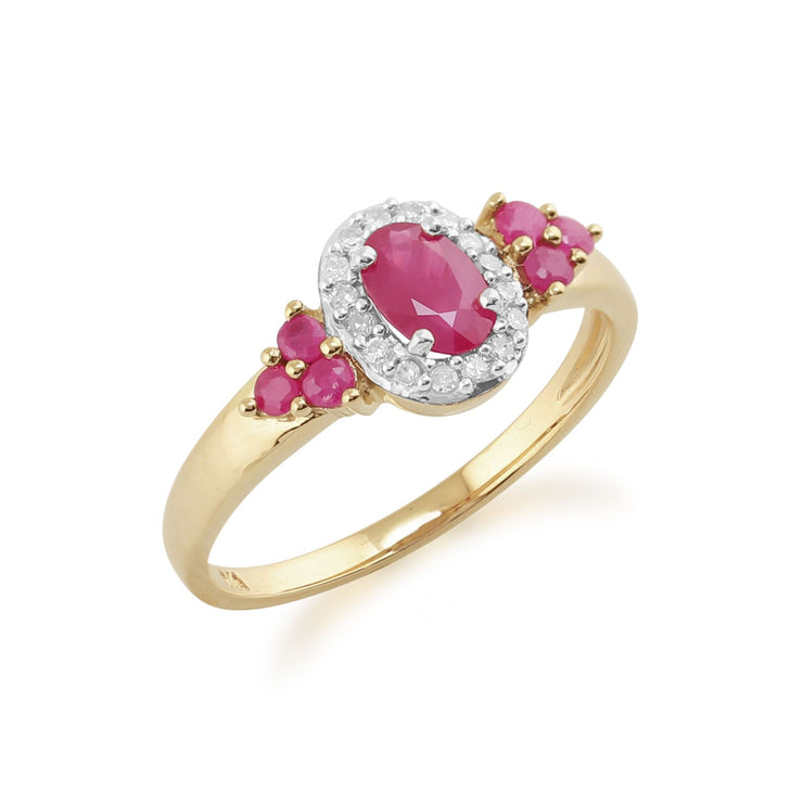 Anello in oro giallo da 9 ct con rubino naturale da 0,88 ct e diamanti