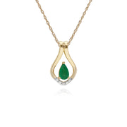 Collana con smeraldi, pendente in oro giallo da 9 ct con smeraldo e foglia di diamante su catena da 45 cm