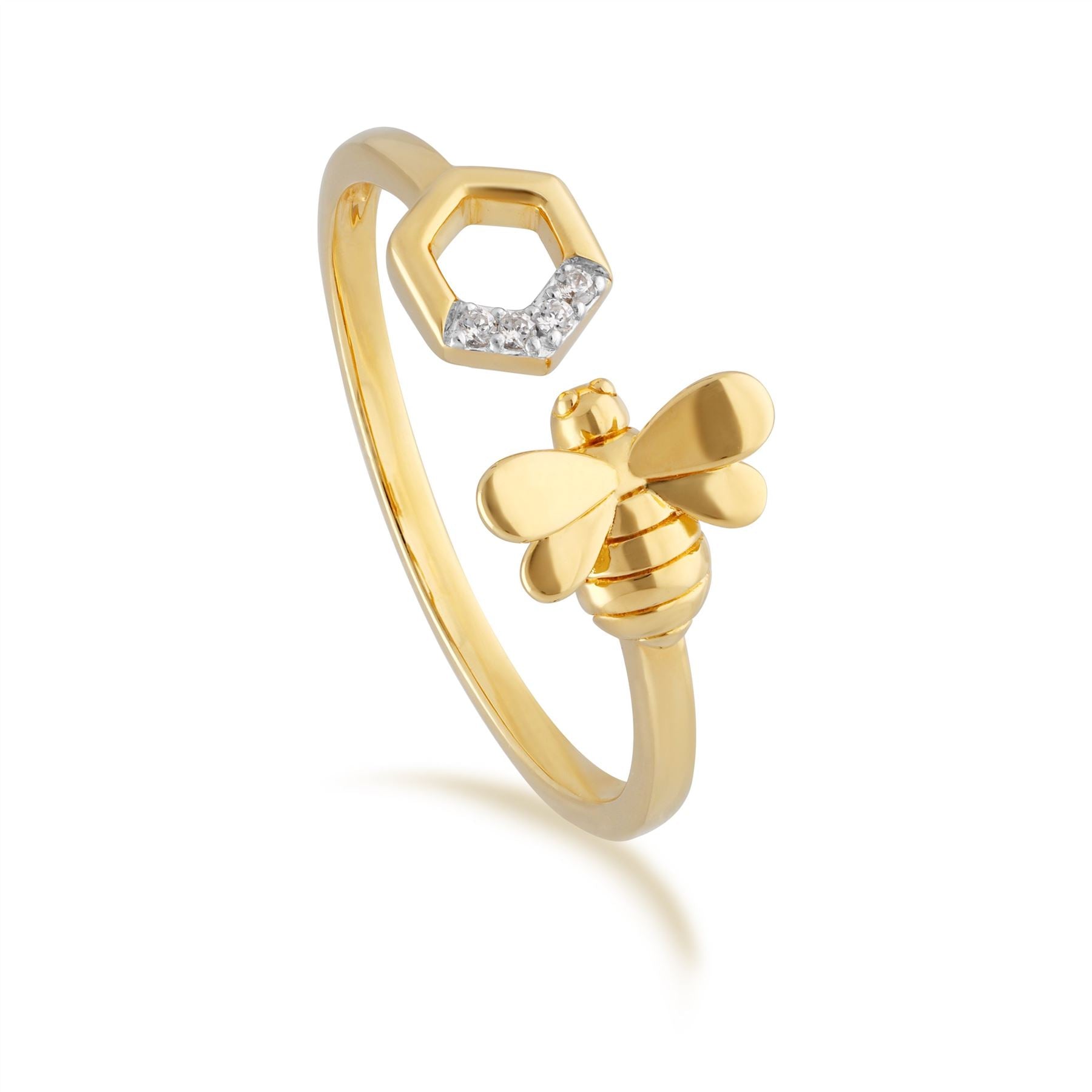  Yellow Gold Diamond Bee Open Ring