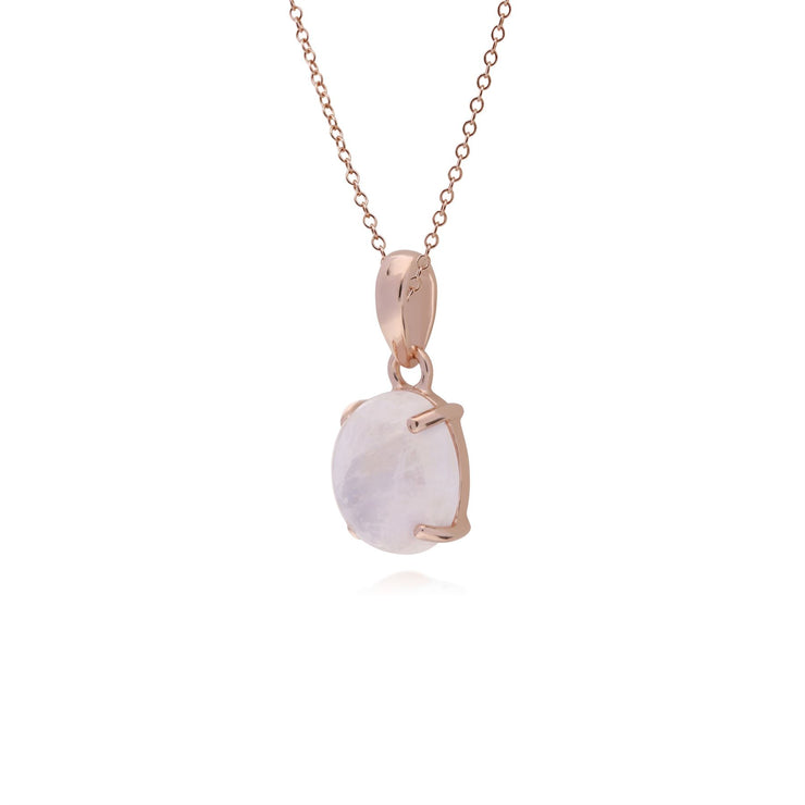 Collana ovale da 45 cm con pietra di luna arcobaleno in argento sterling placcato oro rosa