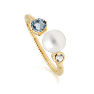 Modern Pearl & Topaz Open Ring in Gold Plated Sterling Silver