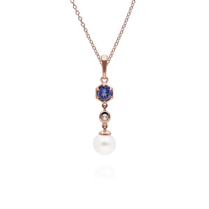 Modern Pearl, Tanzanite & Topaz Drop Pendant in Rose Gold Plated Sterling Silver