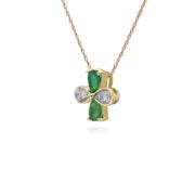 Collana con zaffiri, pendente floreale con zaffiri e diamanti in oro giallo da 9 ct su catena da 45 cm