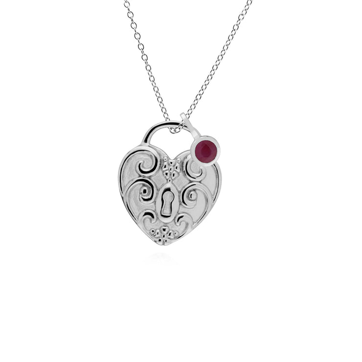 Ciondolo classico con lucchetto a cuore intrecciato in argento 925 e ciondoli con rubini
