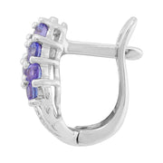 Classico pendente a grappolo di tanzanite e diamanti in argento 925 e orecchini dormienti