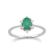 Anello Gemondo con smeraldo, anello a grappolo ovale in oro bianco da 9 ct con smeraldo da 0,47 ct e diamanti