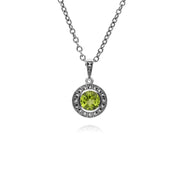 Ciondolo e anello in stile Art Déco Argento 925 con peridoto e grappolo rotondo di marcasite