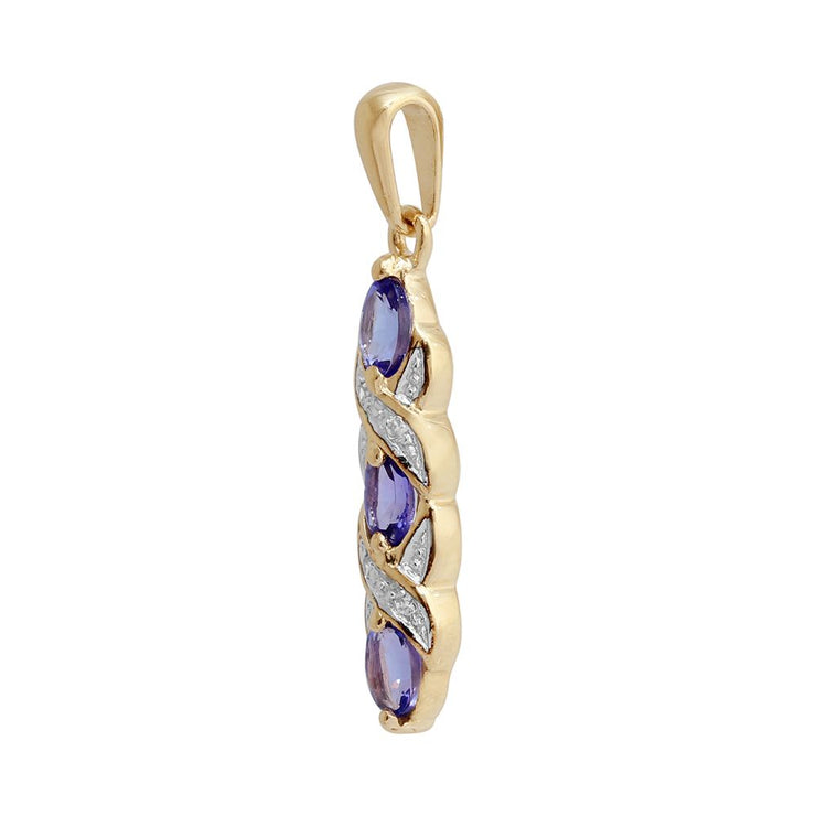 Ciondolo in stile Art Nouveau in oro giallo 375 con tanzanite ovale e diamante