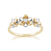 Anello Gemondo con tre fiori in oro giallo da 9 ct e diamanti da 0,03 ct