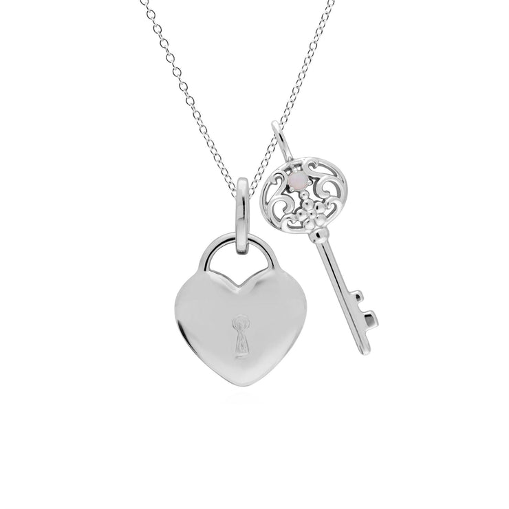 Classico ciondolo con lucchetto a cuore in argento 925 e grandi ciondoli per chiavi in ​​opale