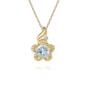 Floreale Ciondolo collana con Topazio azzurro e Diamanti tondi in oro giallo 9 ct