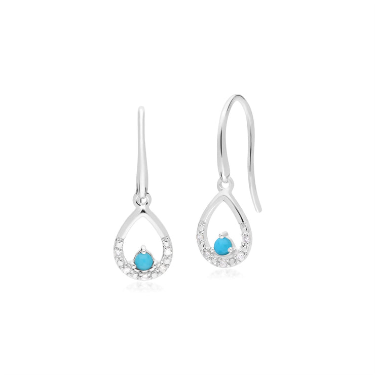 Orecchini unici con turchese e diamanti in oro bianco da 9 ct