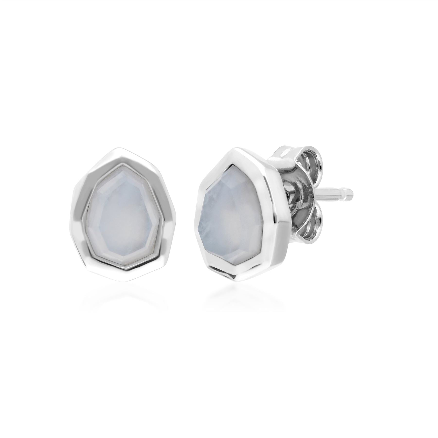 Irregular B Gem Blue Lace Agate Stud Earrings in  Sterling Silver