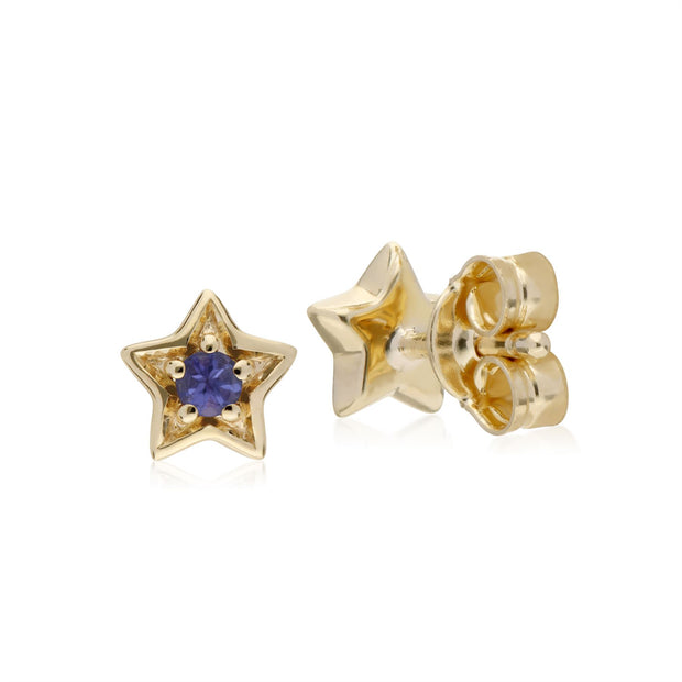 Orecchini a lobo con tanzanite, stella e pietra singola in oro giallo da 9 ct